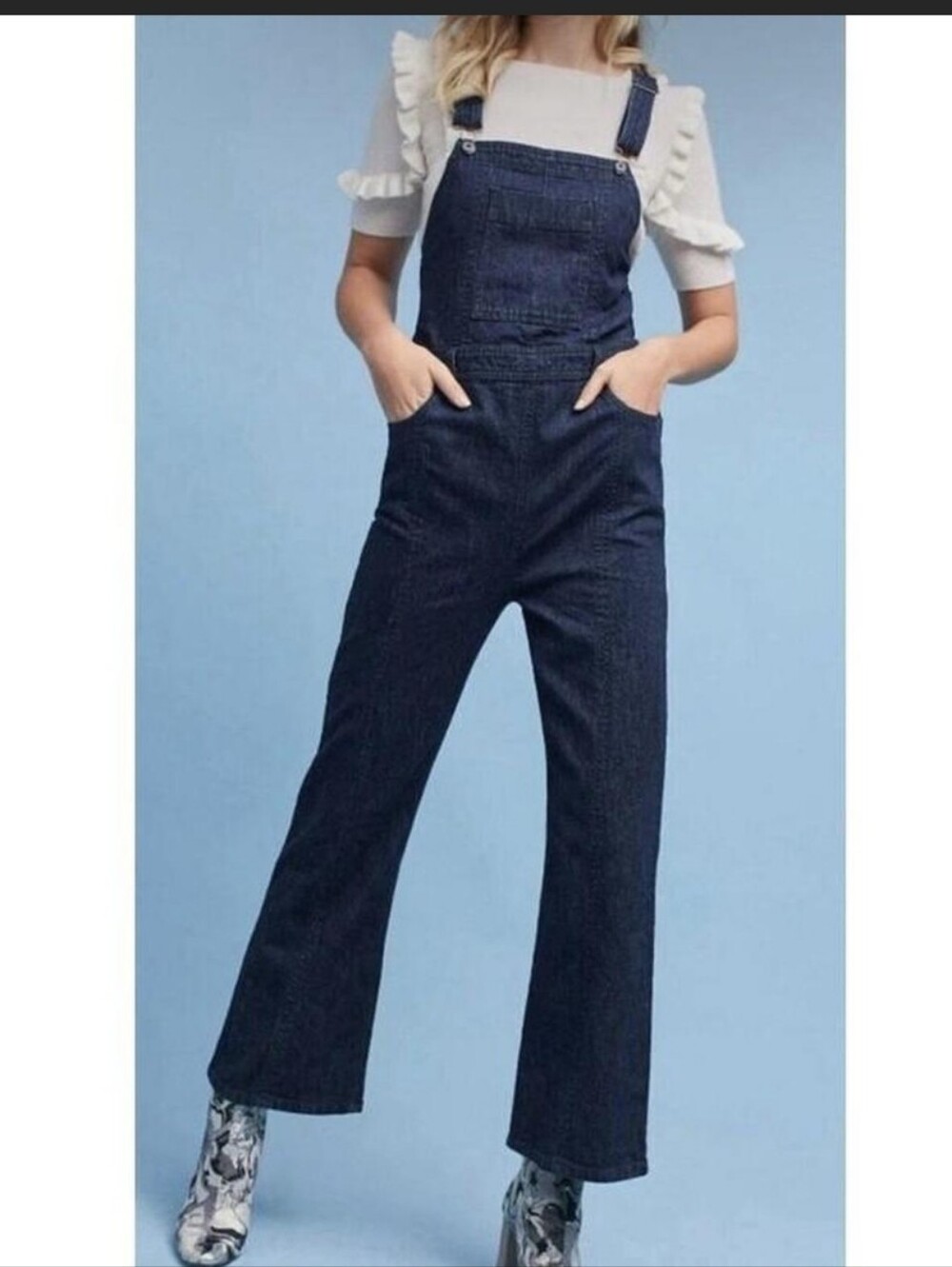 Pilcro and the Letterpress Sz 26 Blue Dark Wash Denim Flare Side Zip Overall